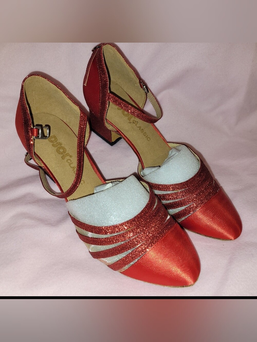 DSOL Classic Red satin & sparkle Pump flp360-7 Size 7.5 Salsa Jive Dance Shoes